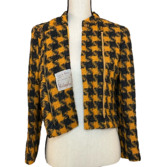 Vintage 60s Mario Forte Handmacher Houndstooth Jacket Dark Grey/Orange - Picture 7 of 10